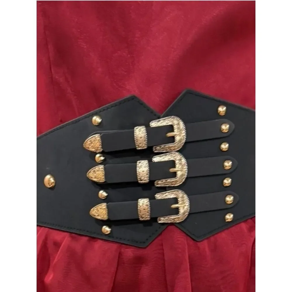 Black Gold Triple Buckle Studded Wide Statement Belt Western NWT